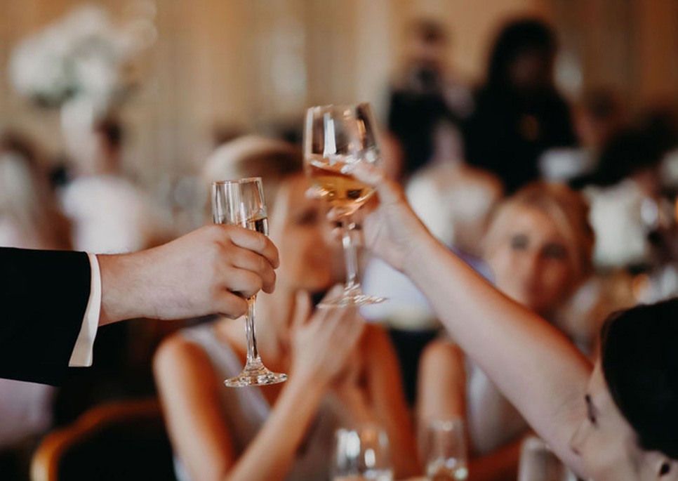 wedding couple getting toasted